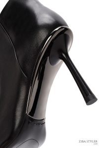 بوت چرمی مشکی زنانه پاشنه نازک زیپ دار دری مد