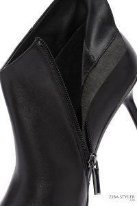 بوت چرمی مشکی زنانه پاشنه نازک زیپ دار دری مد