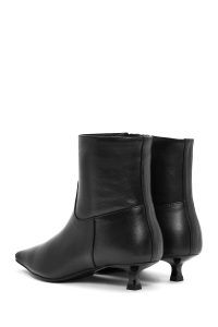 بوت چرمی نازک پاشنه کوتاه مشکی زیپ دار زنانه دری مد