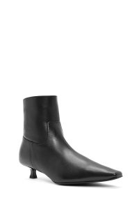 بوت چرمی نازک پاشنه کوتاه مشکی زیپ دار زنانه دری مد