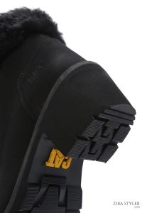 بوت چرمی نبوک زنانه کاترپیلار مشکی پاشنه ضخیم