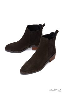 بوت چلسی زنانه چرم جیر آنتراسیت دری مد