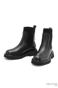 بوت چلسی زنانه چرمی مشکی دری مد