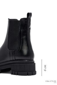 بوت چلسی زنانه چرمی مشکی زیره‌ضخیم دری مد