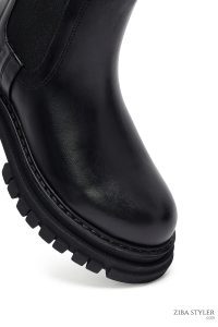 بوت چلسی زنانه چرمی مشکی زیره‌ضخیم دری مد