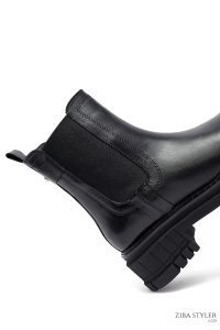 بوت چلسی زنانه چرمی مشکی زیره‌ضخیم دری مد