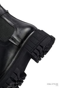 بوت چلسی زنانه چرمی مشکی زیره‌ضخیم دری مد