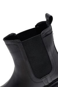 بوت چلسی زنانه چرمی مشکی زیره‌ضخیم دری مد