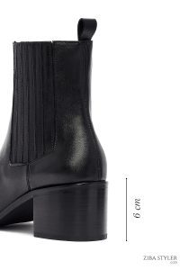 بوت چلسی زنانه چرمی مشکی پاشنه ضخیم دری مد