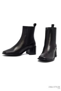 بوت چلسی زنانه چرمی مشکی پاشنه ضخیم دری مد