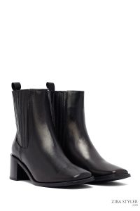 بوت چلسی زنانه چرمی مشکی پاشنه ضخیم دری مد