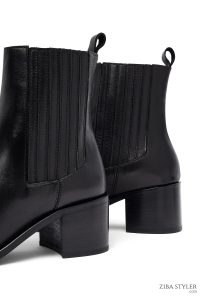 بوت چلسی زنانه چرمی مشکی پاشنه ضخیم دری مد