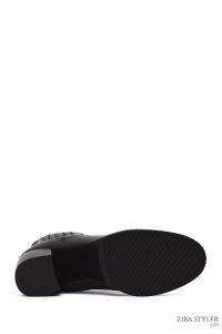 بوت چلسی زنانه چرمی مشکی پاشنه ضخیم دری مد