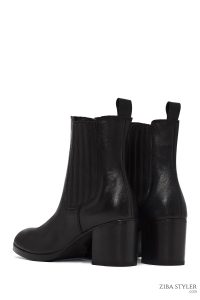 بوت چلسی زنانه چرمی مشکی پاشنه ضخیم دری مد