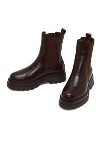 بوت چلسی چرمی زنانه قهوه‌ای زیره ضخیم دری‌مد