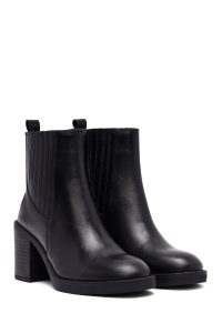 بوت چلسی چرمی زنانه مشکی پاشنه ضخیم دری‌مد