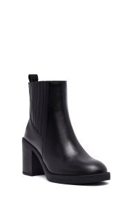 بوت چلسی چرمی زنانه مشکی پاشنه ضخیم دری‌مد