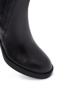 بوت چلسی چرمی زنانه مشکی پاشنه ضخیم دری‌مد