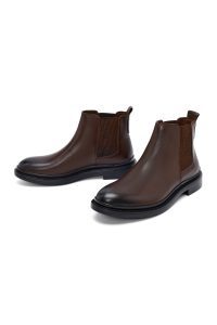 بوت چلسی چرمی مردانه قهوه‌ای دری‌مد