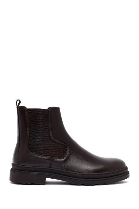 بوت چلسی چرمی مردانه قهوه‌ای دری‌مد