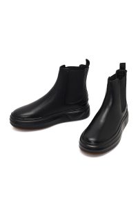 بوت چلسی چرمی مردانه مشکی زیره ضخیم دری‌مد
