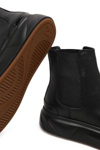 بوت چلسی چرمی مردانه مشکی زیره ضخیم دری‌مد