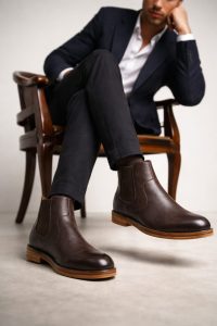 بوت چلسی کژوال چرمی مردانه قهوه‌ای دری‌مد