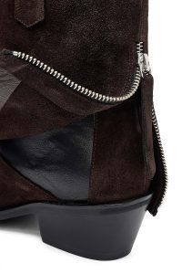 بوت کابویی جیر زنانه قهوه‌ای پاشنه ضخیم کوتاه دری‌مد