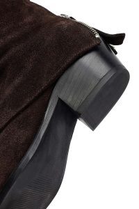 بوت کابویی جیر زنانه قهوه‌ای پاشنه ضخیم کوتاه دری‌مد