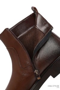 بوت کژوال مردانه چرمی قهوه‌ای زیپ‌دار دری مد
