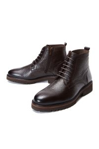 بوت کژوال چرمی مردانه قهوه‌ای بندی زیپ‌دار دری‌مد