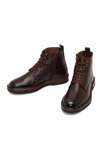 بوت کژوال چرمی مردانه قهوه‌ای بندی و زیپ‌دار دری‌مد