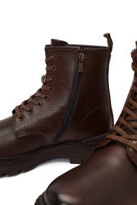 بوت کژوال چرمی مردانه قهوه‌ای بندی و زیپ‌دار دری‌مد