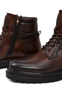 بوت کژوال چرمی مردانه قهوه‌ای زیپ‌دار دری‌مد