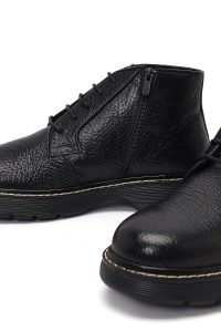 بوت کژوال چرمی مردانه مشکی بندی و زیپ‌دار دری‌مد