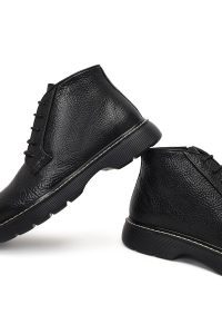 بوت کژوال چرمی مردانه مشکی بندی و زیپ‌دار دری‌مد