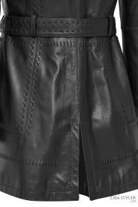 ترنچ کت چرمی زنانه مشکی کمربنددار Annamaria دری مد