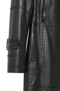 ترنچ کت چرمی زنانه مشکی کمربنددار Annamaria دری مد