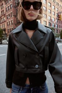 ترنچ کت کوتاه زنانه چرم مصنوعی زارا – ZARA