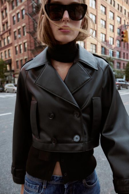 ترنچ کت کوتاه زنانه چرم مصنوعی زارا – ZARA