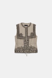 جلیقه زنانه گلدوزی کمربنددار کالکشن ZW زارا – ZARA