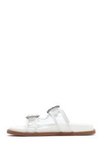 دمپایی زنانه سفید دو سگکه دری مد