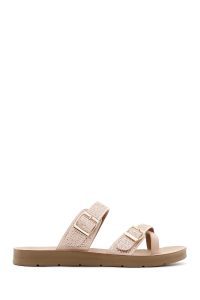 دمپایی زنانه صورتی سگک‌دار نگین‌دار دری مد