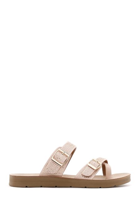 دمپایی زنانه صورتی سگک‌دار نگین‌دار دری مد