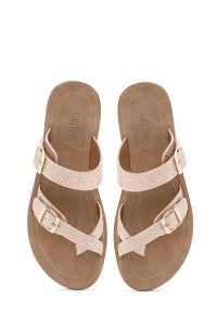 دمپایی زنانه صورتی سگک‌دار نگین‌دار دری مد