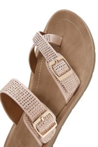 دمپایی زنانه صورتی سگک‌دار نگین‌دار دری مد