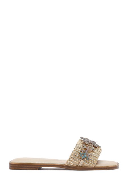 دمپایی زنانه طلایی نگین‌دار دری مد