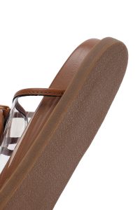 دمپایی زنانه قهوه‌ای دو سگکه دری مد