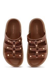 دمپایی زنانه قهوه‌ای روشن زیره ضخیم دری مد