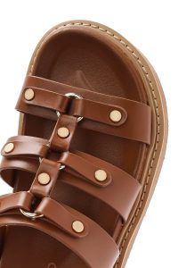 دمپایی زنانه قهوه‌ای روشن زیره ضخیم دری مد